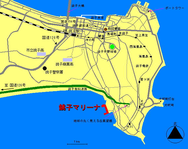 銚子マリーナの所在地図
